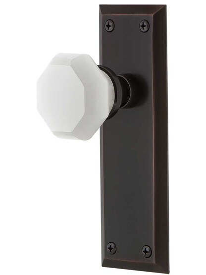 New York Door Set with Milk White Waldorf Crystal Glass Knobs in Timeless Bronze.